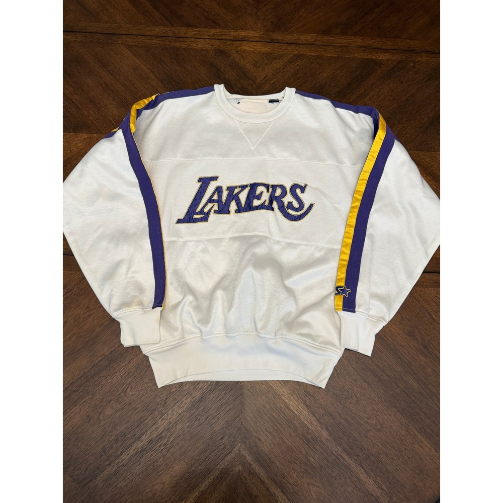 Vintage Starter Los Angeles Lakers Crewneck Sweatshirt White Purple Gold NBA